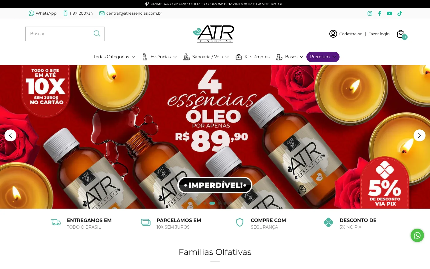 Página inicial da loja ATR Essências