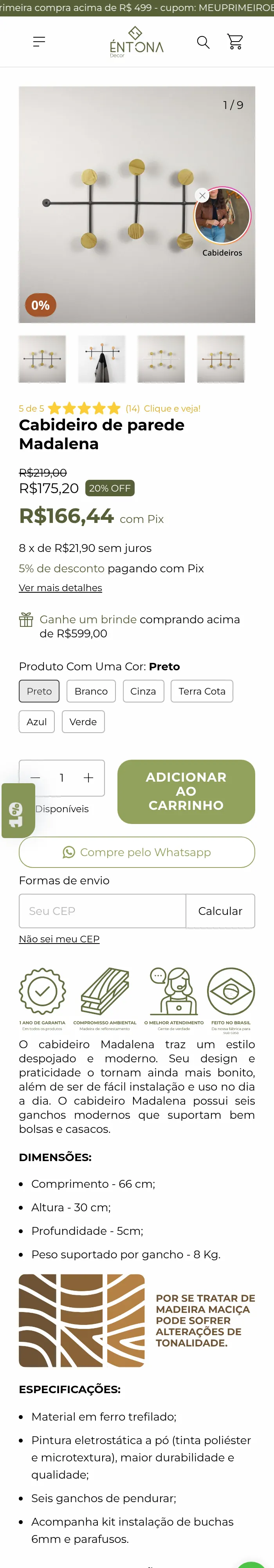 Template Tendencia Decor — Página de produto (mobile)